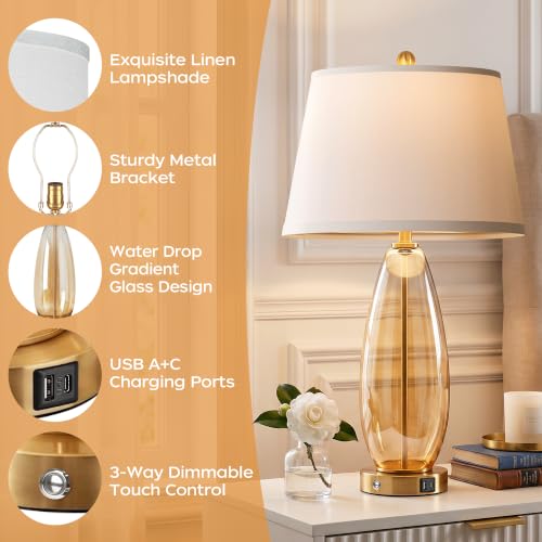 27" Glass Table Lamps for Living Room (Gradient Brown)