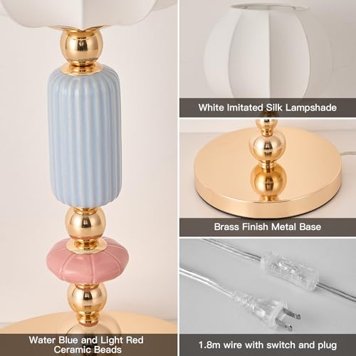 Modern Imitated Silk Table Lamp Plug in Metal Base Desk Light with Plug Cord Switch for Bedroom Bedside Living Room