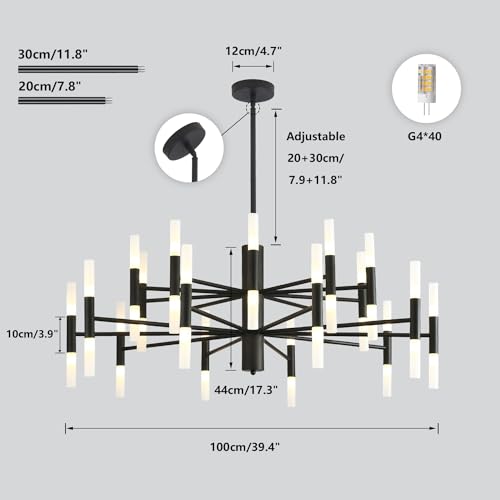 Lighting Black Sputnik Light Fixture Vintage Chandelier Light Fixture 40 Lights Mid Century Modern LED Chandelier Transitional Farmhouse Bedroom Sputnik Ceiling Light