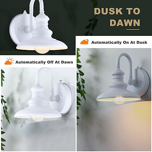 Dusk to Dawn Sensor Outdoor Gooseneck Barn Light Fixture White