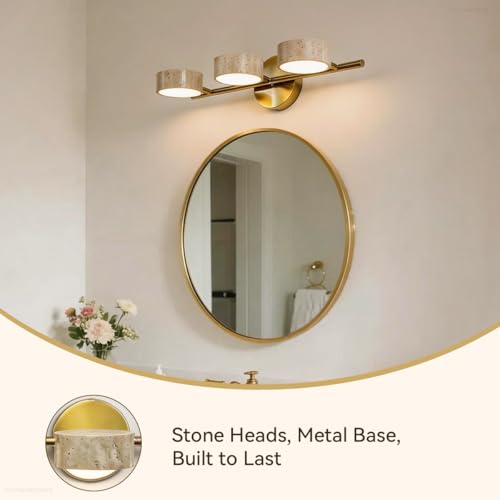 Led Bathroom Lighting Fixtures Over Mirror with 3 Travertine Shades