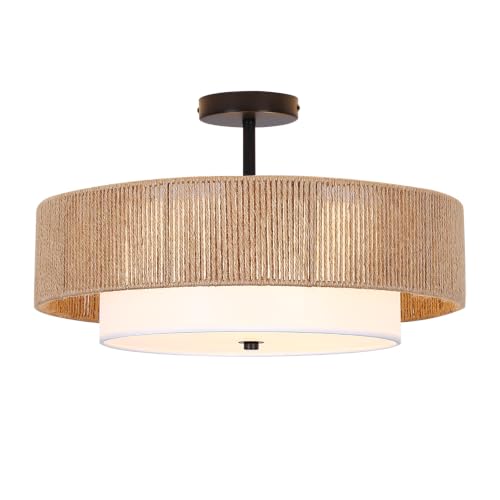 Bohemian Wicker Flush Mount Ceiling Light