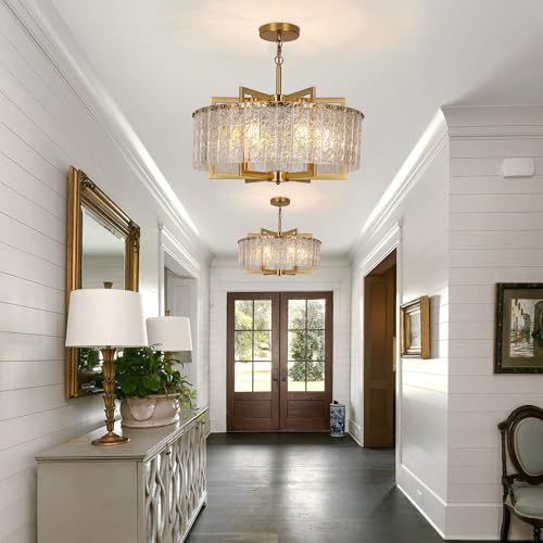 Modern Crystal Chandeliers for Dining Room Gold Pendant Lights 24"