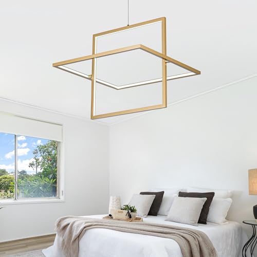 Modern Gold LED Square Hanging Pendant Chandelier