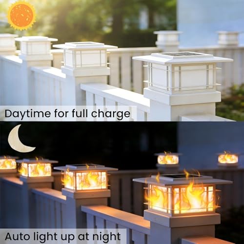 6 Pack Solar Post Cap Lights Outdoor with Flickering Flame Light (6 Count)
