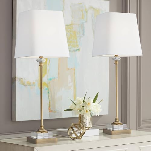 Julia 29 1 2" Tall Buffet Table Lamps Set of 2 Gold Crystal Skinny Brass (2 Count)