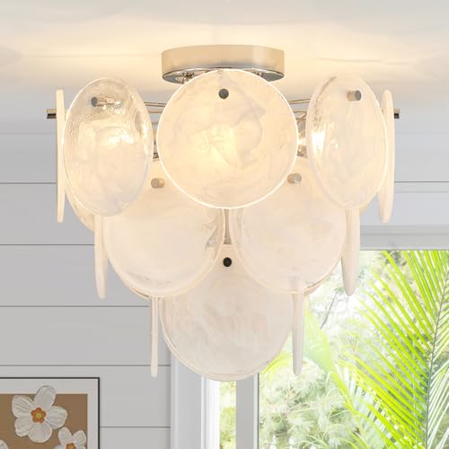 Modern Flush Mount Glass Ceiling Light Chrome Finish
