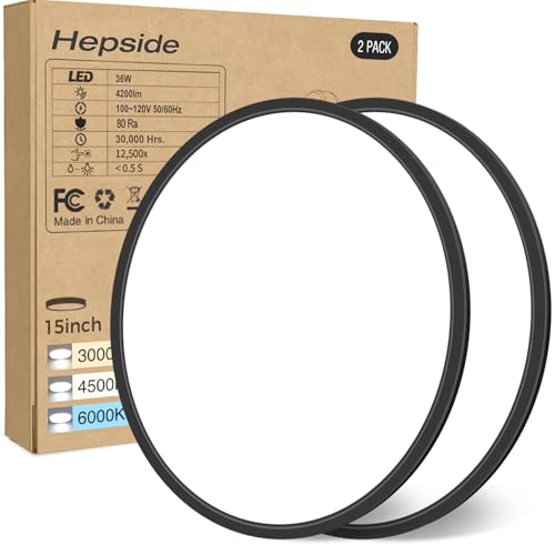 15.8INCH 2Pack Big Dimmable Flush Mount Ceiling Light Fixture Black