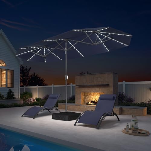Patio Umbrella 13ft with Base and Solar Lights