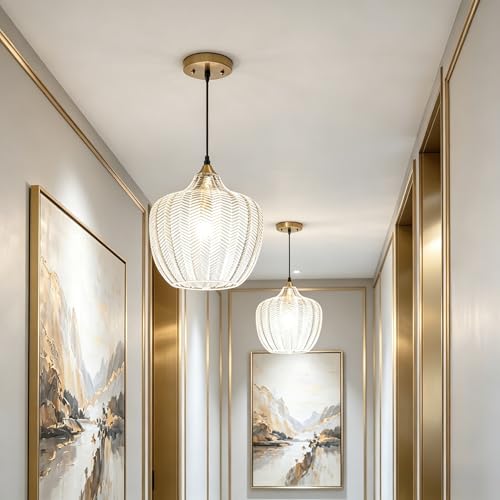 Clear Glass Pendant Lights Kitchen Island 2 Pack Gold Hanging Ceiling Light (2 Count)