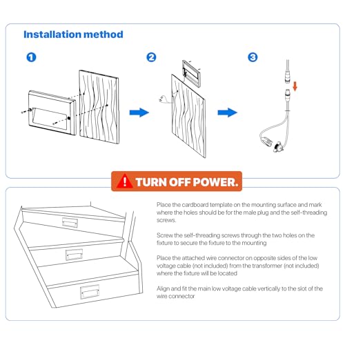 Low Voltage Step Lights Kits 5.5 Inch Outdoor 12V AC Landscape Stair Lights Wired 8PK 3W LED Electric Outdoor Deck Lighting Black Metal 49 Lumens 3000K Warm White with Cable Connectors