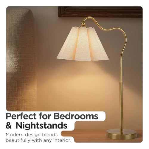 Table Lamp with Beige Pleated Linen Shade