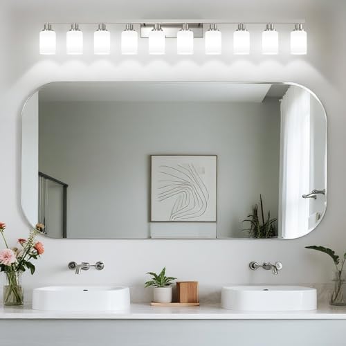 10 Light Bathroom Vanity Light Brushed Nickel 64.5in Vanity Lights