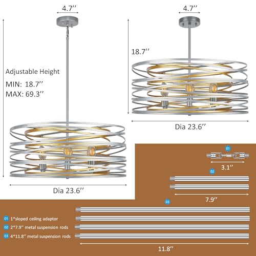 23.6'' Large Vintage Round Chandelier