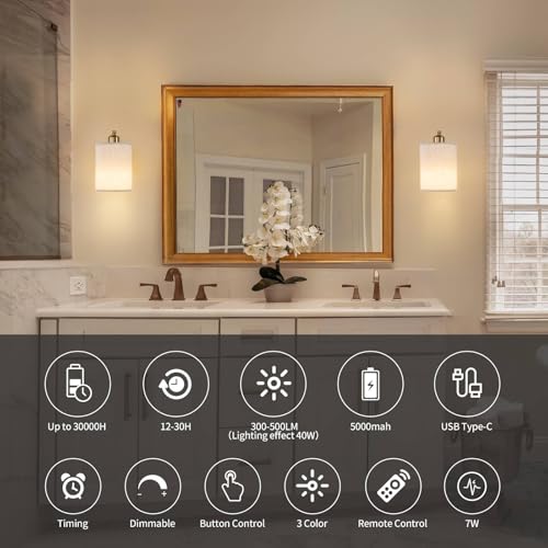 Gold Rechargeable Wall Sconces Set of 2 with Remote (2 Count)