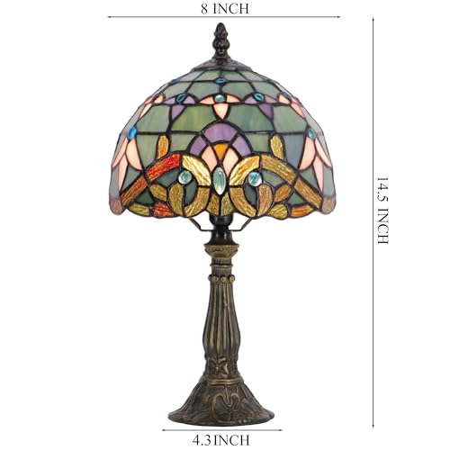 Tiffany Lamp Stained Glass Table Bedside Accent Light 8X8X14.5 inch