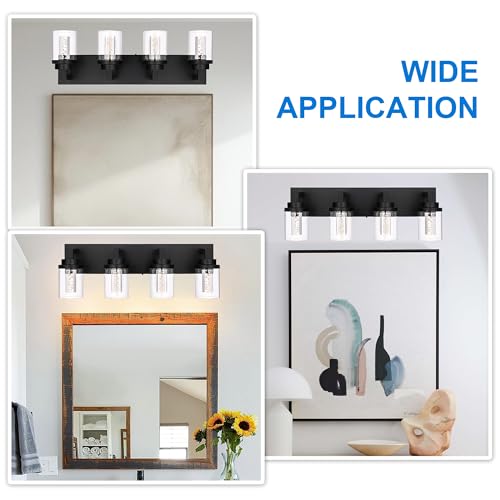 4 Light Dimmable Black Vanity Lights for Bathroom 3000K