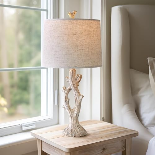 Farmhouse Table Lamps Set of 2 for Living Room Bedroom Bedside Tree Lamp Nightstand End Table 25" Lamps Vintage Natural Style (2 Count)