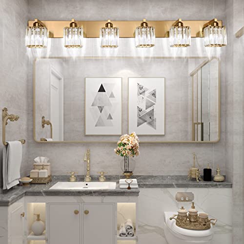 Bathroom Vanity Light Brass Crystal Vanity Lighting Fixtures 6 Light Modern Bathroom Lighting Fixtures