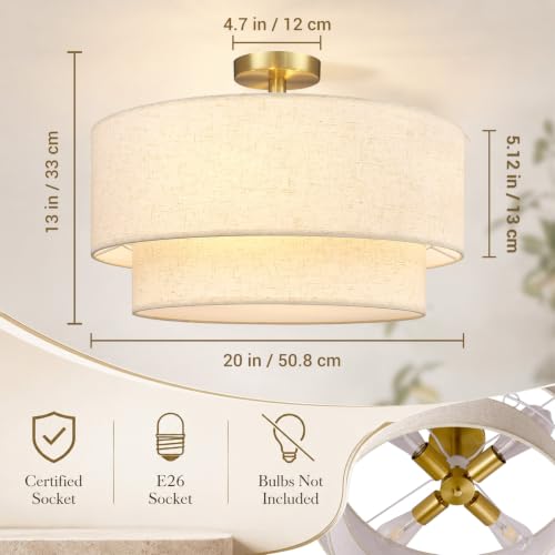 20 Inch Drum Flush Mount Ceiling Light Gold