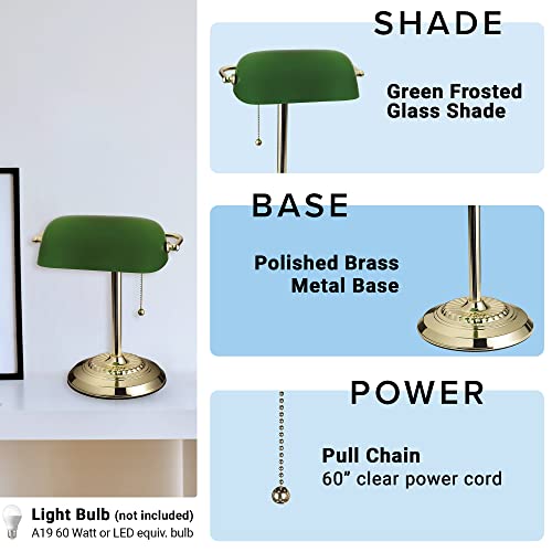 13.5'' Traditional Banker's Lamp Light Fixture with Green Glass Cylinder Shade for Office