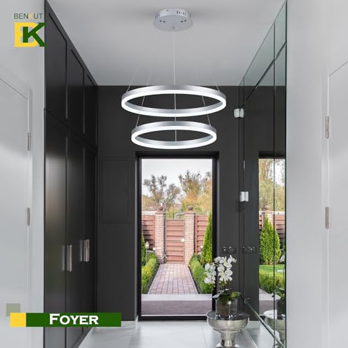 2 Rings Modern LED Chandelier Silver for Dining Room (2 Count)