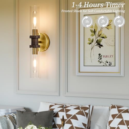 Gold & Walnut Wireless Battery Operated Wall Sconce with Remote (2 Count)