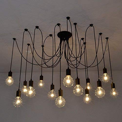 Vintage Edison Multiple Ajustable DIY Ceiling Spider Lamp Light Pendant Lighting Chandelier Modern Chic Industrial Dining with Romote Control