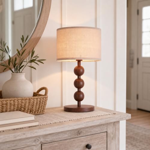 20" Vintage Boho Wood Pattern Table Lamp for Bedroom Living Room