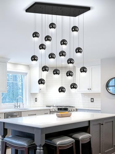 Rectangle Black Chandelier Large Linear Chandeliers for Dining Room Globe Pendant Ceiling Light Fixture for Kitchen Island Foyer Entryway