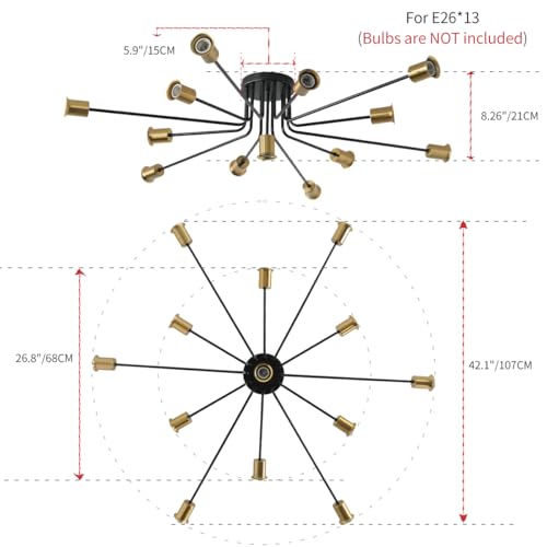 Black and Gold Oversized Semi Flush Mount Ceiling Light Fixture 13