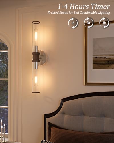 Nickel & Walnut Wireless Battery Operated Wall Sconces with Remote