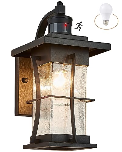 Motion Sensor Outdoor Wall Light Dusk to Dawn Exterior Light Fixtures Waterproof Exterior Sconce Black Porch Lamp Wall Mount Outside Lantern Light for House Front Door Garage