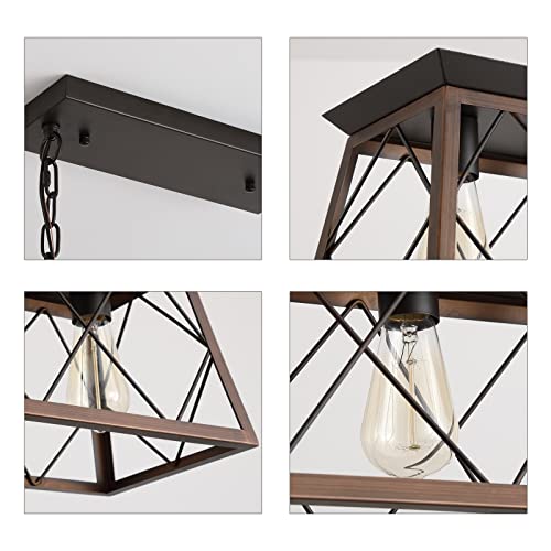 Farmhouse Rustic Chandelier Light Fixtures Bronze 5 Lights Linear Rectangular Chandelier Pendant Light Fixtures for Dining Room Kitchen Island Pool Bar Office Living Room Entryway UL Listed