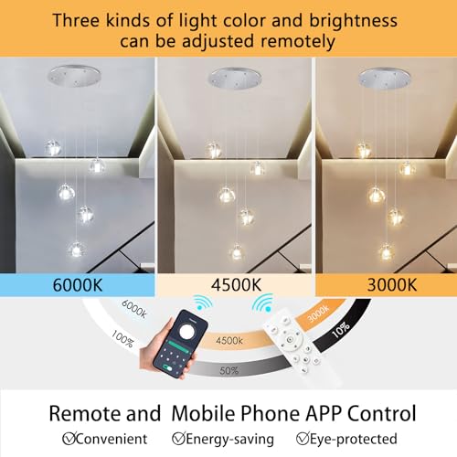 Modern LED Chandeliers Dining Room Kitchen Pendant Lights Lighting for Island Dimmable Fixtures Floating Bubble Crystal 2700K 6000K Remote Dimming 5