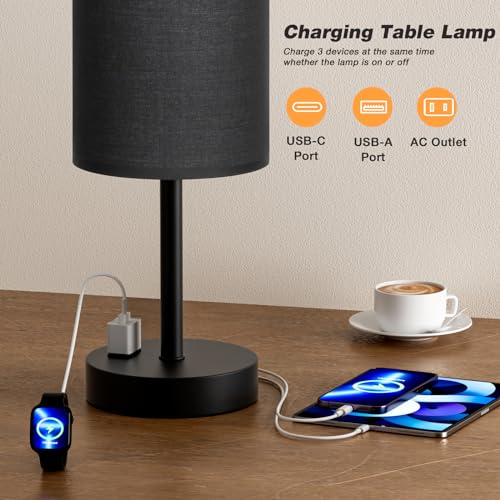 17.4" Black Lamp for Bedroom