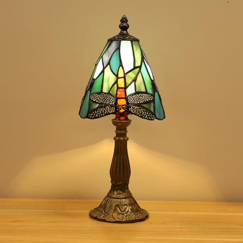 Tiffany Small Lamp Blue Dragonfly Stained Glass Bedside Nightstand Table Lamp