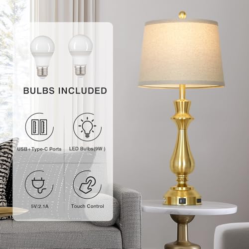 Modern Gold Table Lamps Set of 2 for Living Room