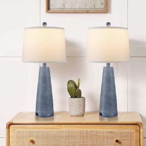 Nightstand Lamp Bedside Lamps Set of 2 Vintage Rustic Farmhouse Table Lamp 3 Way Dimmable Horizontal Stripe Light (2 Count)
