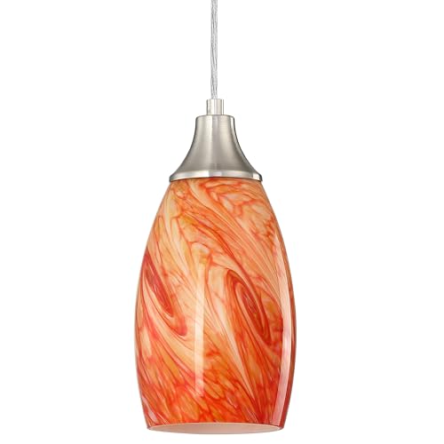 Art Glass Mini Pendant Lights Kitchen Island Marble Glass Pendant Light Shade with Brushed Nickel Finish Ceiling Hanging Lights for Kitchen Over Sink