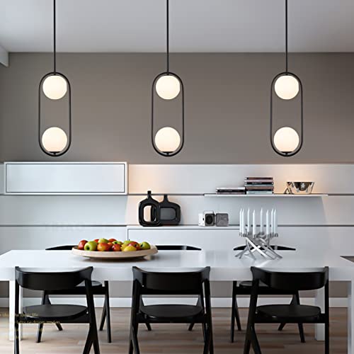 Modern 2 Light Pendant Light Kitchen Island Globe Glass Lampshade