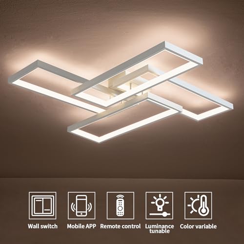 Modern LED Ceiling Light Fixture White Flush Mount Ceiling Light Dimmable 26" Bedroom Lights for Ceiling with Remote Control 48W Kitchen Ceiling Light Fixtures for Hallway 3000K