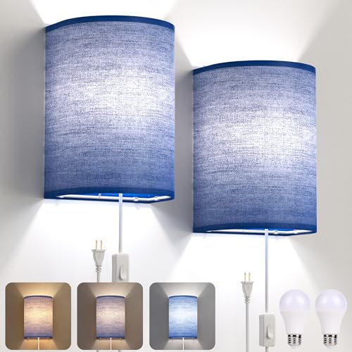 Plug in Wall Sconces Set of Two Wall Lights with On (2 Count)