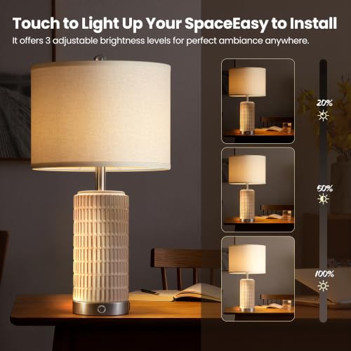 25" Ceramic Touch Table Lamp Set of 2 for Living Room and bedroom White (2 Count)