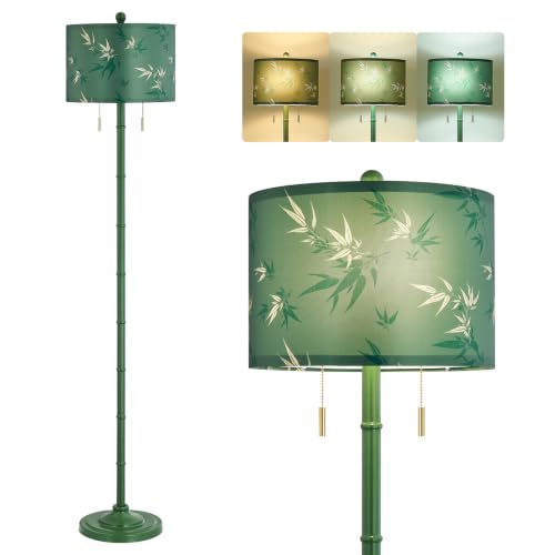 Upgraded 2 Light Mid Century Modern Green Floor Lamp for Living Room (Green)