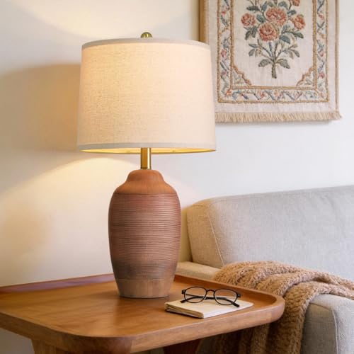 24.5" Single Rustic Terracotta Brown Handcrafted Ceramic Table Lamp 5FT Cord