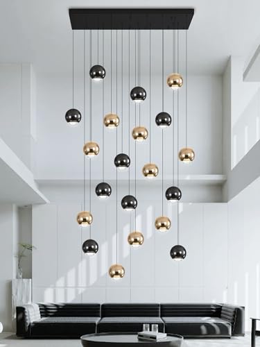 Rectangular Chandelier Crystal Balls Chandeliers Flush Mount Ceiling Light for Dining Room Living Room High Ceiling Chandelier for Staircase Foyer Entryway Black and Gold Chandeliers 2700k