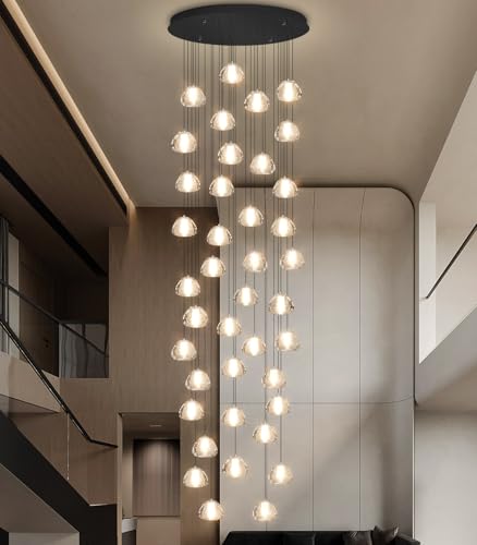 236'' Long Large Crystal Chandeliers LED Chandeliers for High Ceiling Handing Light Fixture for Entrance Hallway Foyer Staircase Lobby Black