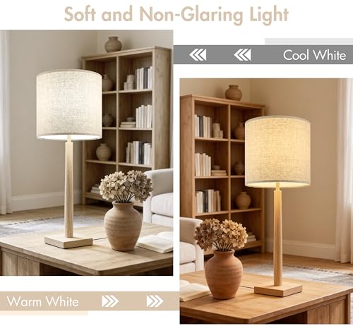 Large Tall Drum Lamp Shade Set of 2 Oatmeal Linen Lampshades for Floor Lamps and Table Lamps 14 x 14 x 15 Inch (2 Count)