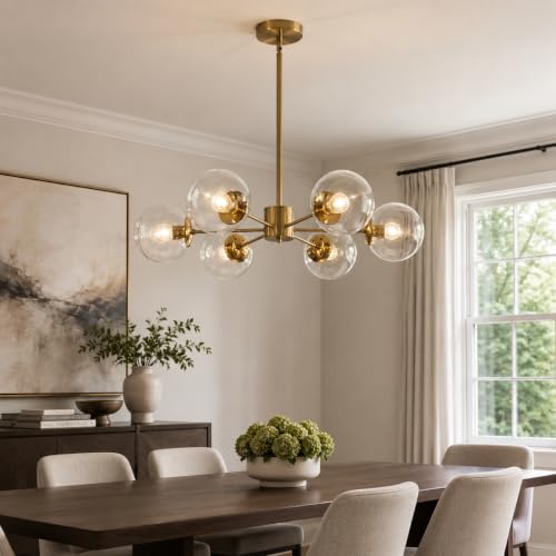 Lighting 6 Light Mid Century Modern Brushed Brass Sputnik Chandelier
